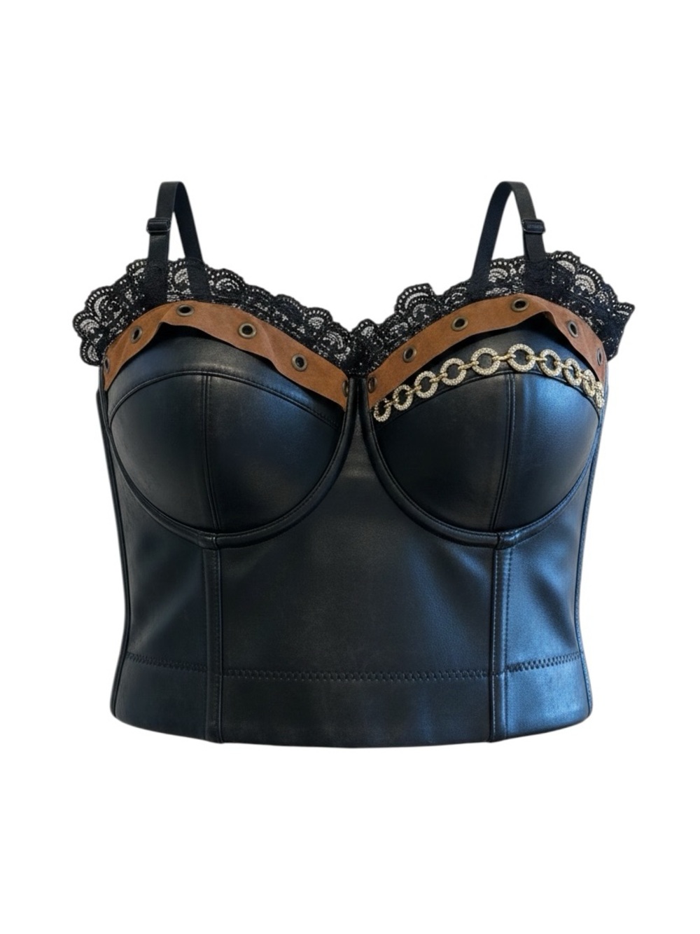Resin Kitty Faux Leather Corset Bustier Lace Grunge Festival Rave 📐S NWT $275